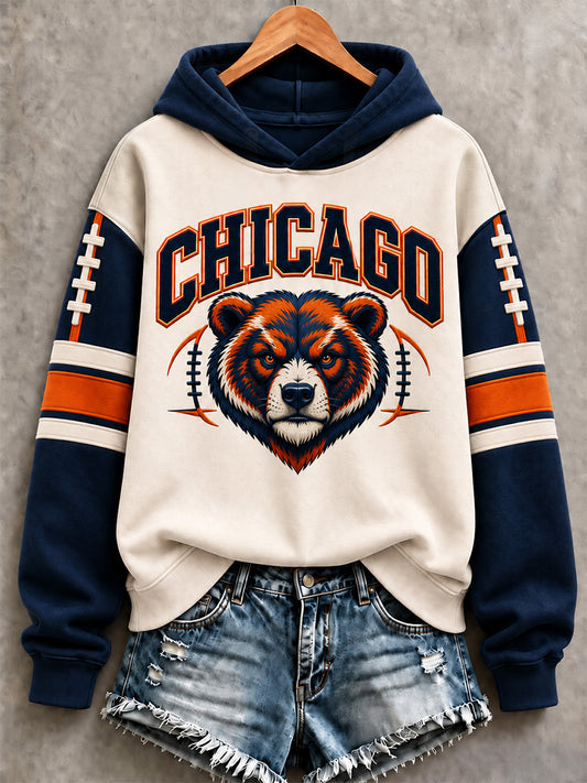 Women's Chicago Football Lover Bear Art Print Hoodies