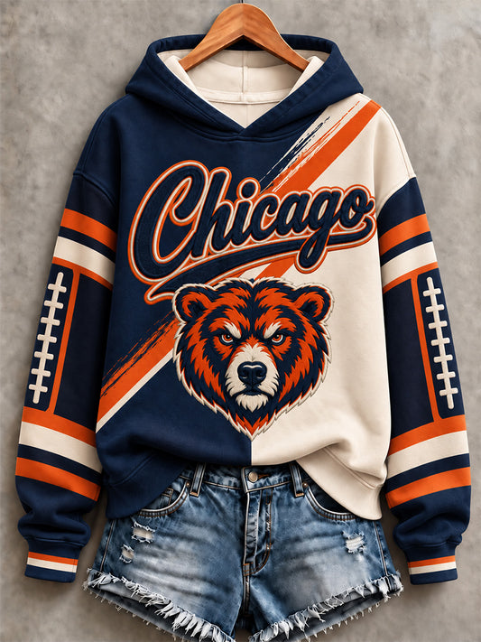 Women's Chicago Football Lover Bear Art Print Hoodies