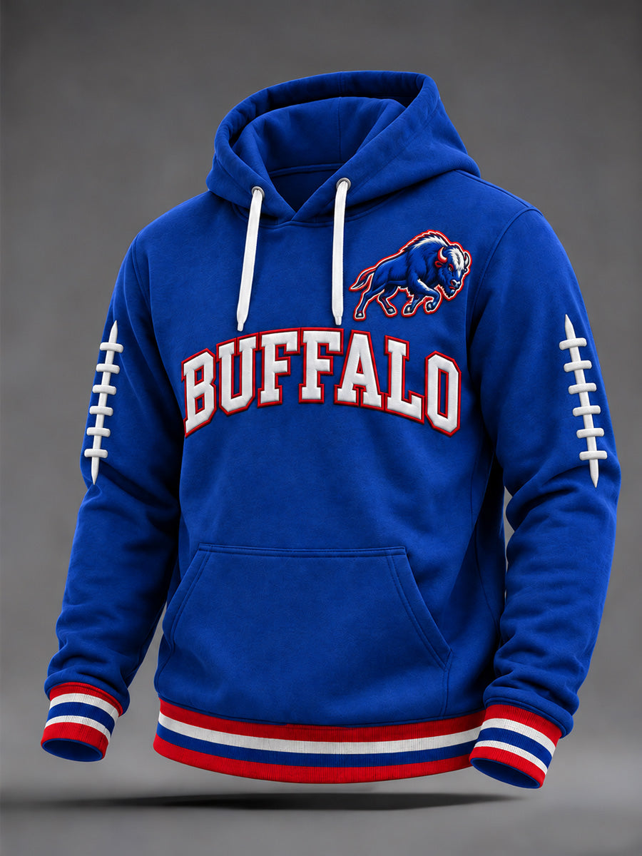 Men's Football Lover Buffalo Print Oversized Drop-Shoulder Hoodie with Pockets