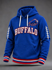 Men's Football Lover Buffalo Print Oversized Drop-Shoulder Hoodie with Pockets