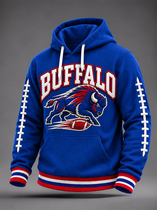 Men's Football Lover Buffalo Print Oversized Drop-Shoulder Hoodie with Pockets