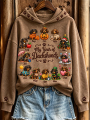 Women's My Year of Dachshunds Monthly Dogs Print Hoodie