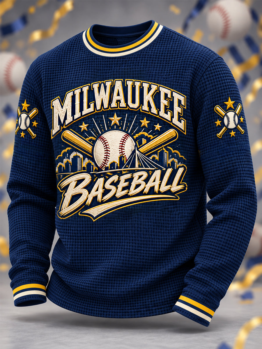 Men's Gift For Baseball Fans Casual Waffle Long Sleeve T-Shirt