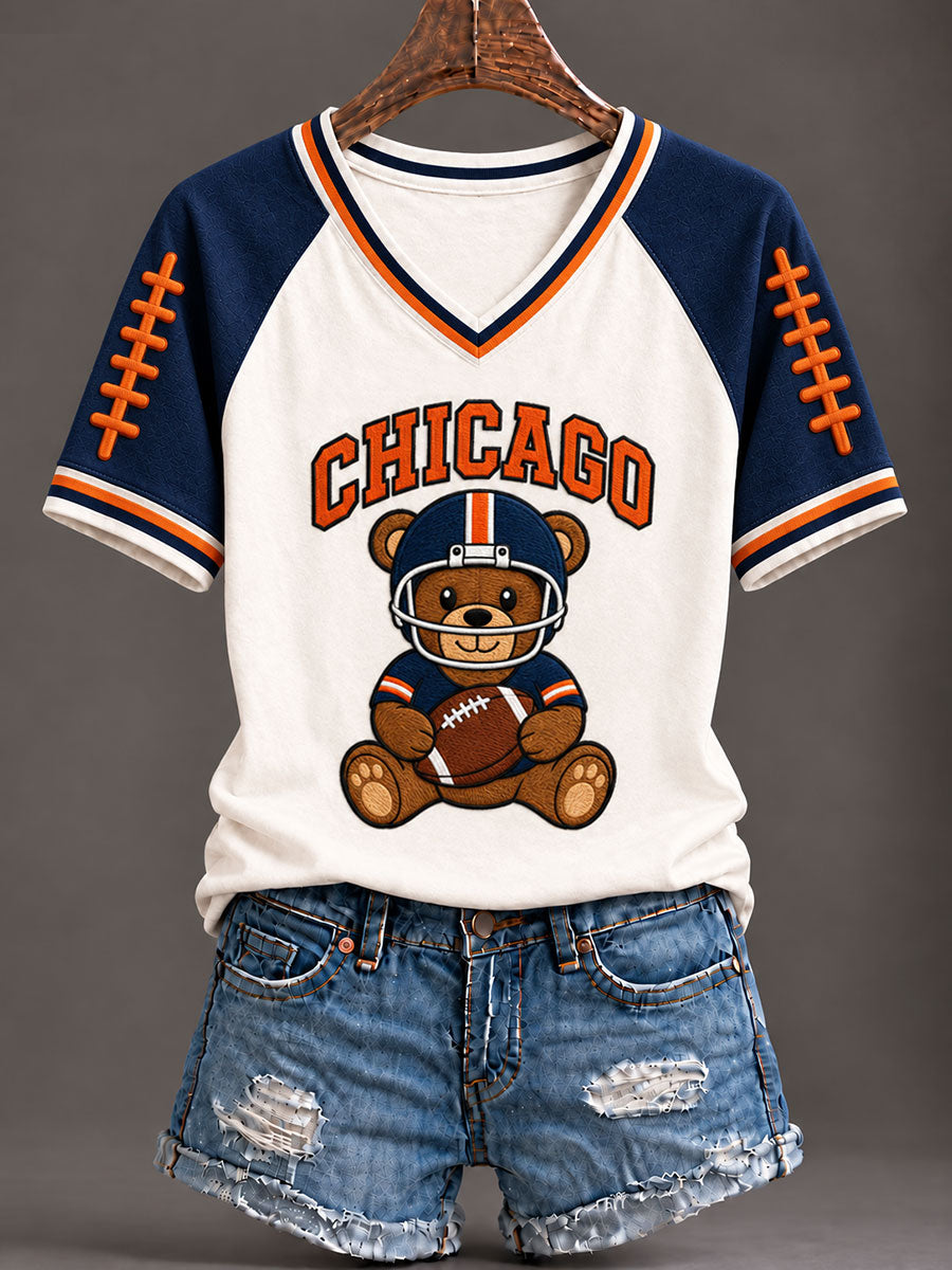 Women's Football Gameday Gift For Football Fans V-Neck Off-Shoulder Short-Sleeved T-Shirt