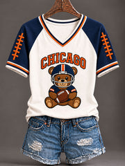 Women's Football Gameday Gift For Football Fans V-Neck Off-Shoulder Short-Sleeved T-Shirt