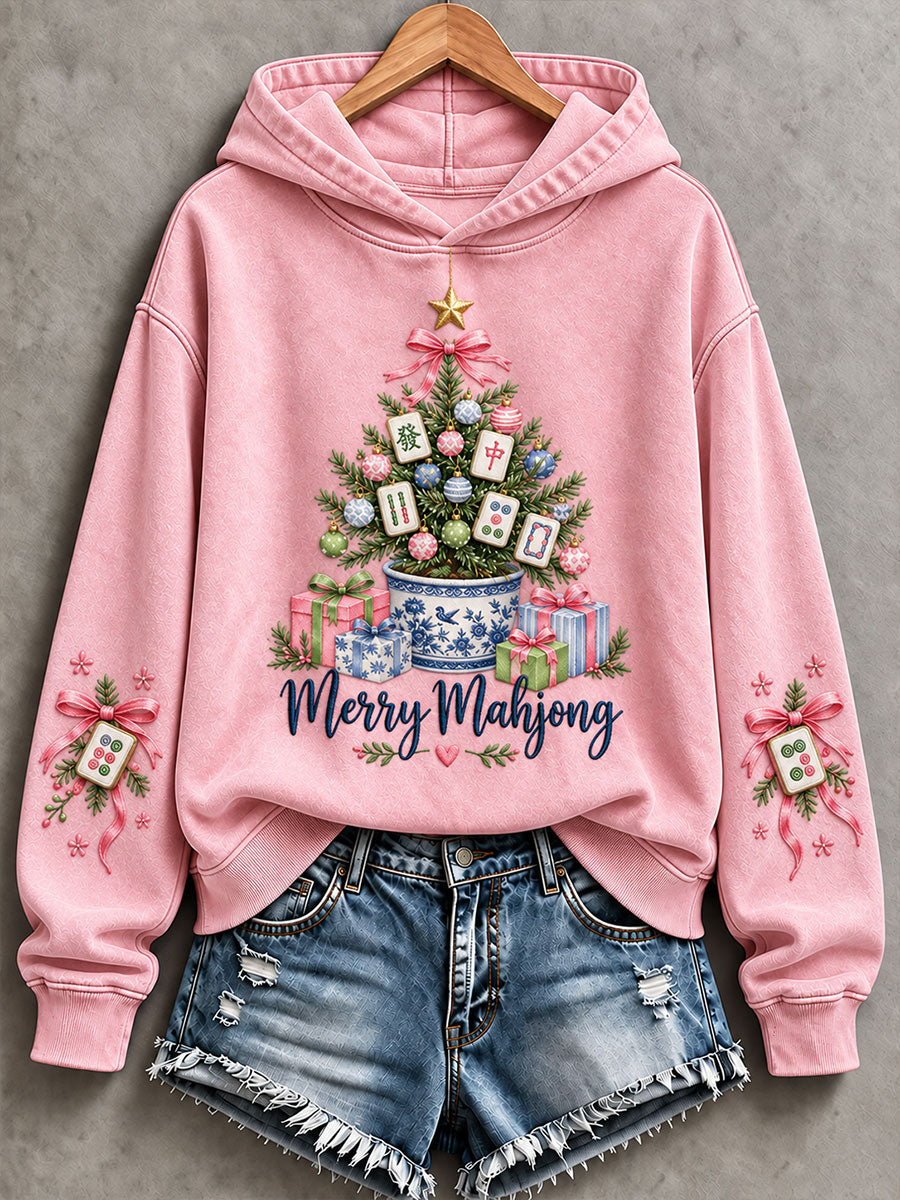 Women's Christmas Tree Mahjong Print Casual Sweatshirt