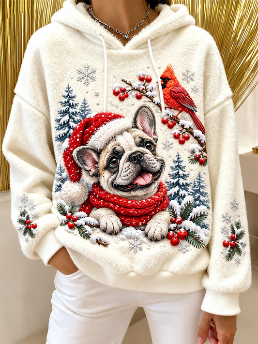 Women's Christmas Print Flannel Hoodie