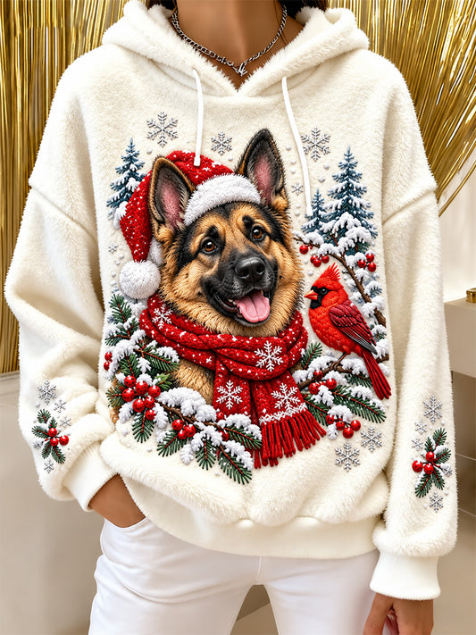 Women's Christmas Dog Print Flannel Hoodie