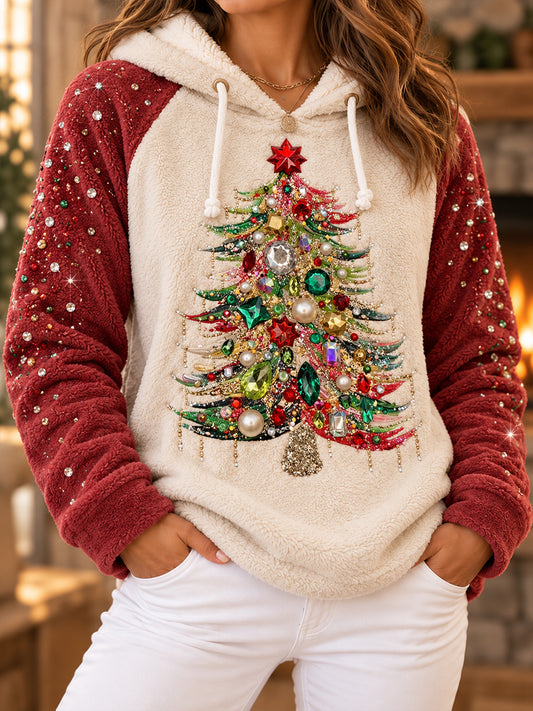 Women's Christmas Tree Art Printed Flannel Hoodie