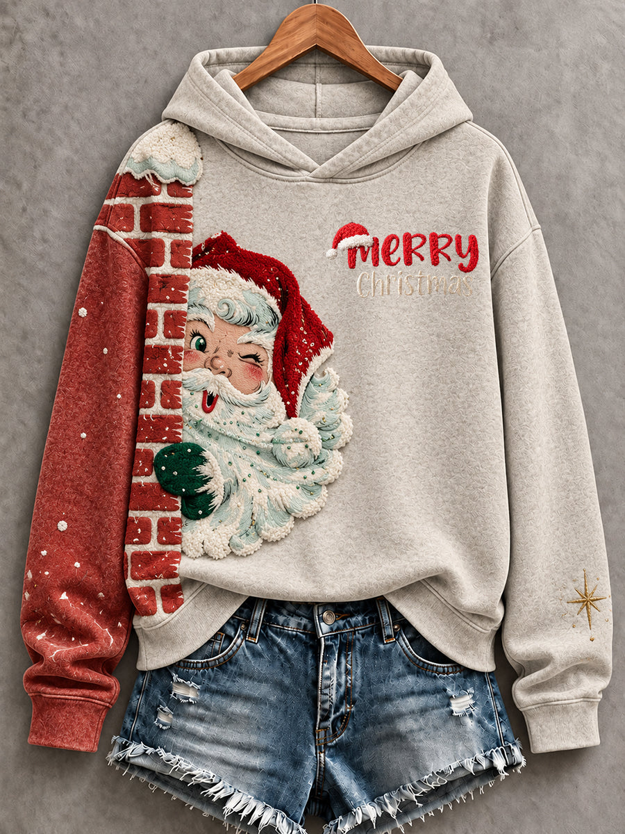Women's Christmas Funny Santa Art Printed Hoodie