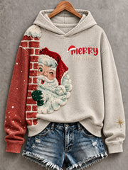 Women's Christmas Funny Santa Art Printed Hoodie