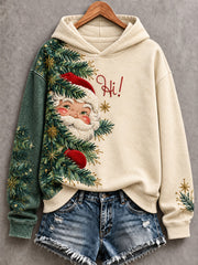 Women's Christmas Funny Santa Art Printed Hoodie