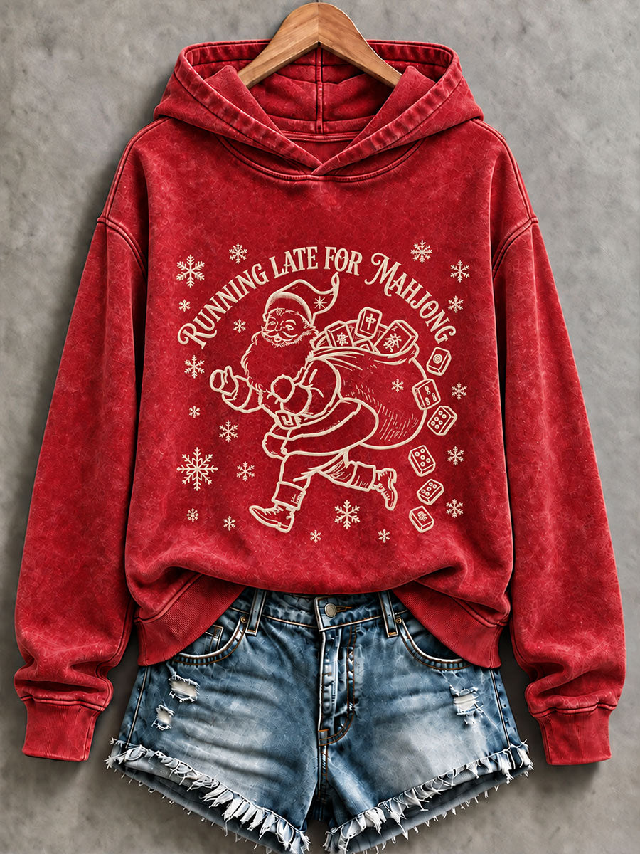 Women's Christmas Mahjong Print Casual Hoodie