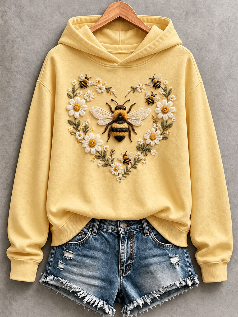 Women's Bee And Floral Print Hoodie