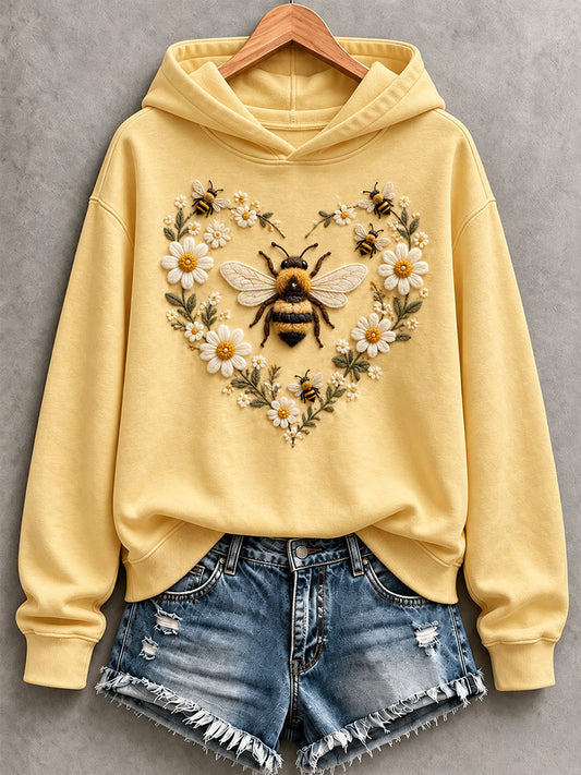 Women's Bee And Floral Print Hoodie