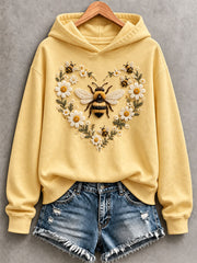 Women's Bee And Floral Print Hoodie