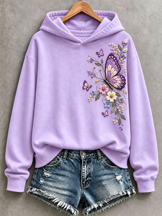 Women's Butterfly And Floral Print Hoodie