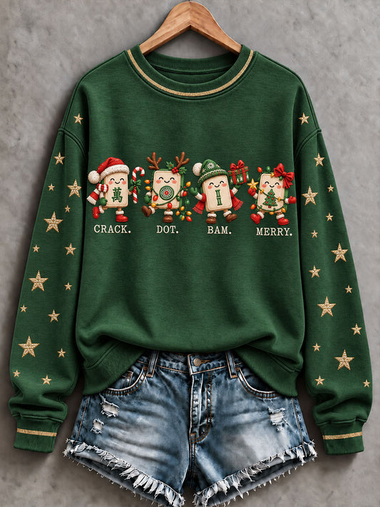 Women's Christmas Mahjong Print Casual Sweatshirt