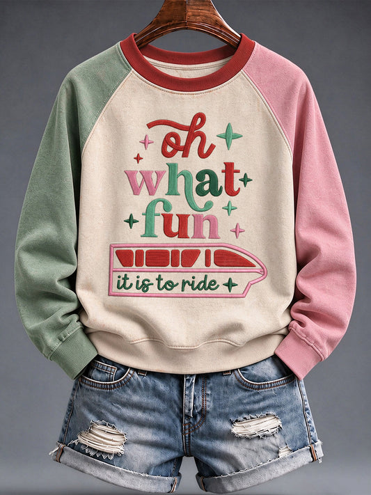 Women's Oh What Fun It Is To Ride Christmas Raglan Sleeve Sweatshirt