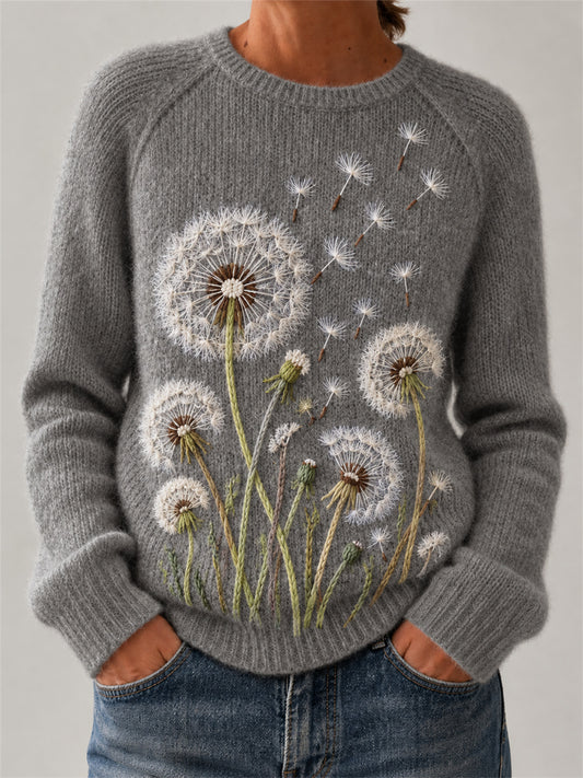 Women's Vintage Classy Dandelion Art Print crew neck sweater