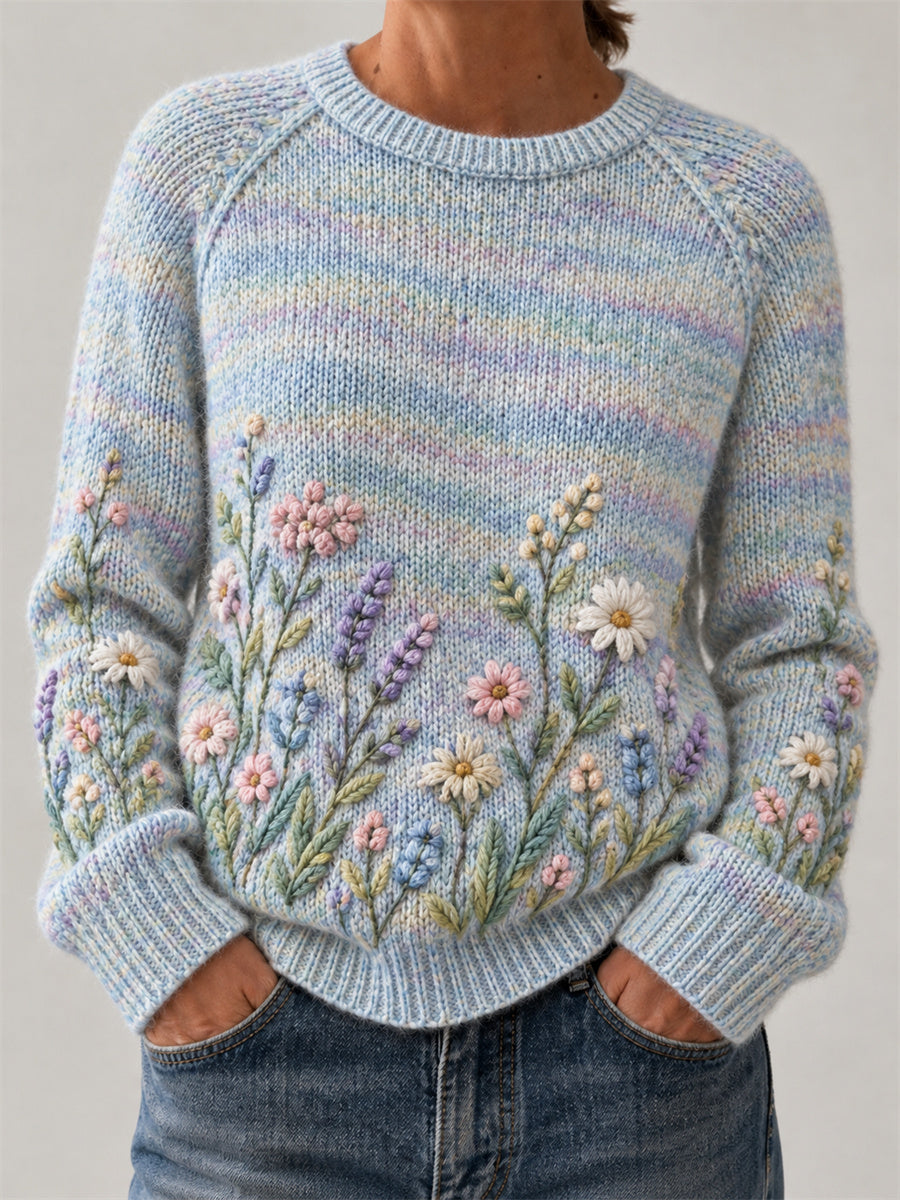 Women's Vintage Classy Wild Floral Art Print crew neck sweater