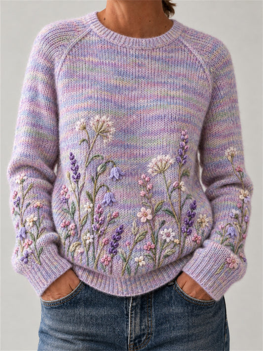 Women's Vintage Classy Wild Floral Art Print crew neck sweater
