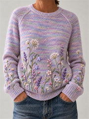 Women's Vintage Classy Wild Floral Art Print crew neck sweater