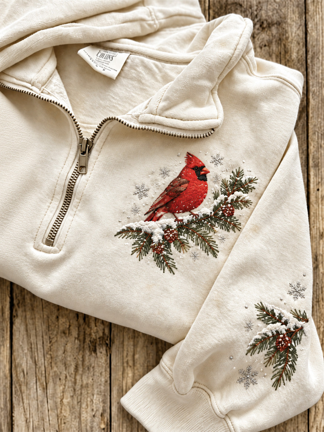 Women's Winter Red Cardinal Pattern Casual Half-Zip Sweatshirt