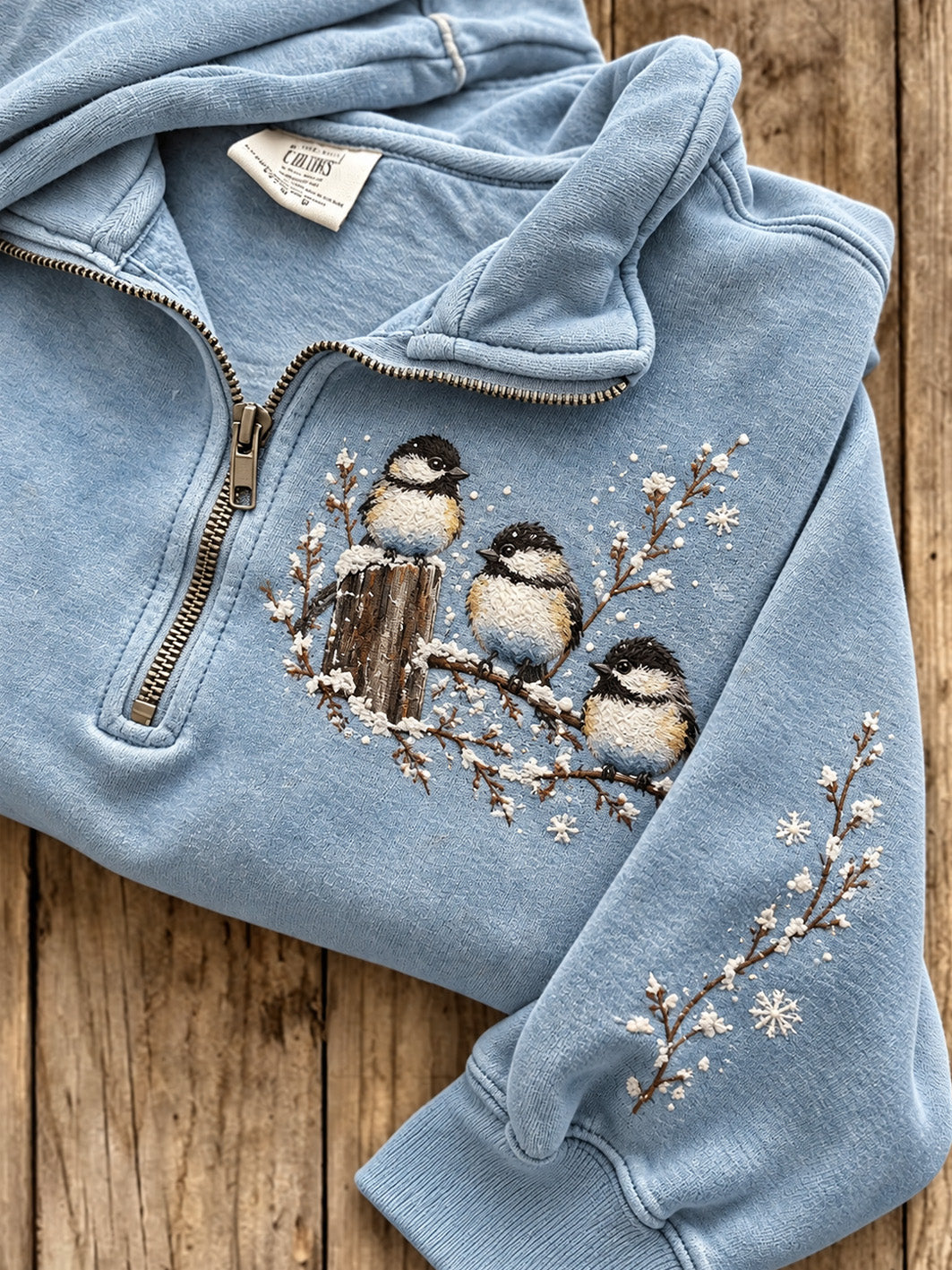Women's Poecile Atricapillus And Floral Pattern Casual Half-Zip Sweatshirt