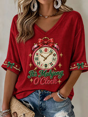 Women's 'It's Majong O'Clock' Christmas Mahjong Print Casual T-Shirt