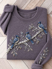 Women's Snowy Winter Blue Jay Birds on Braches Print Sweatshirt