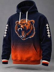 Men's Chicago Football Lover Print Oversized Drop-Shoulder Hoodie with Pockets