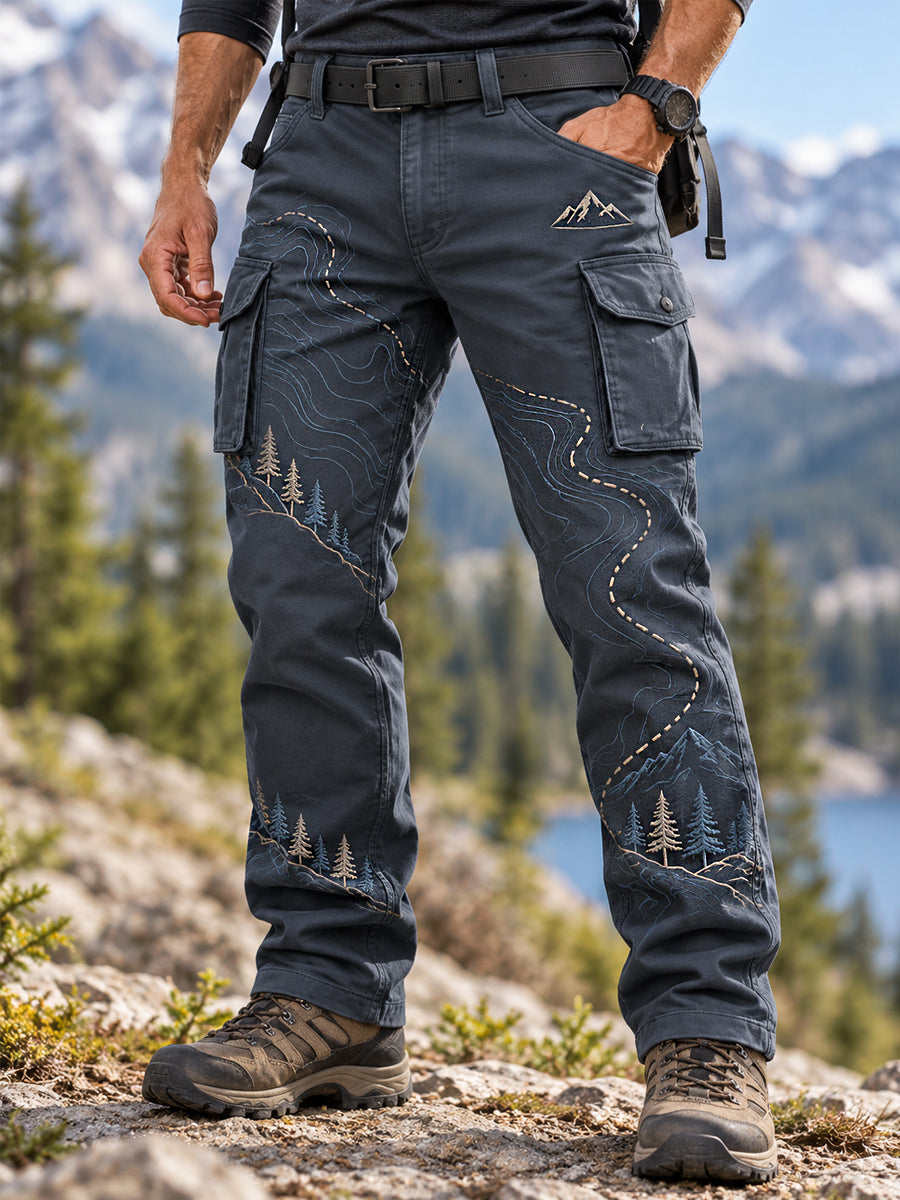 Men's Wilderness Trail Print Hike Lovers Casual Cargo Pants