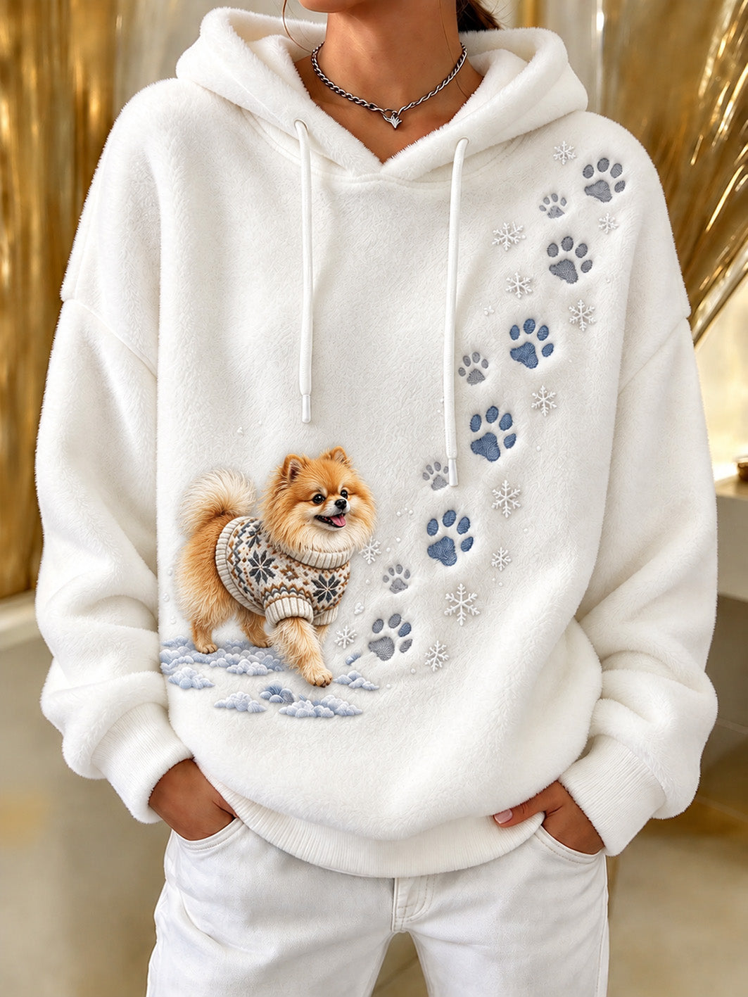 Women's Winter Pomeranian Pattern Causal Flannel Hoodie