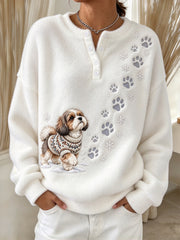Women‘s Shih Tzu Pattern Causal Long-sleeve Flannel Cardigan