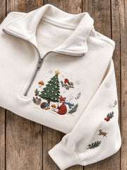 Women's Snowy Winter Forest Animals Print Zip Up Sweatshirt
