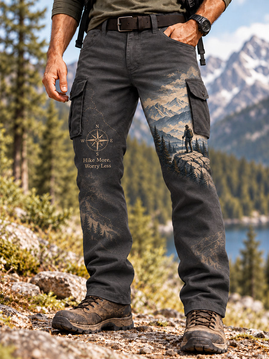 Men's Wilderness Trail Print Hike Lovers Casual Cargo Pants