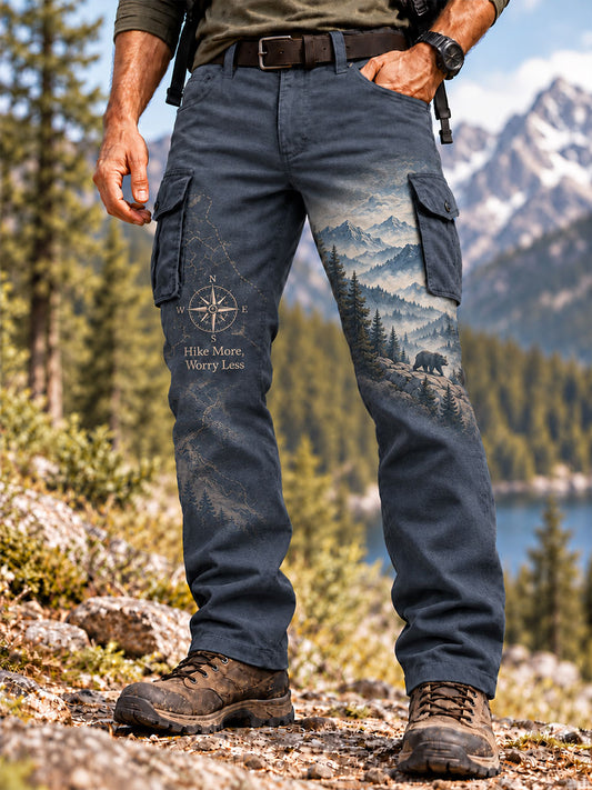 Men's Wilderness Trail Print Hike Lovers Casual Cargo Pants