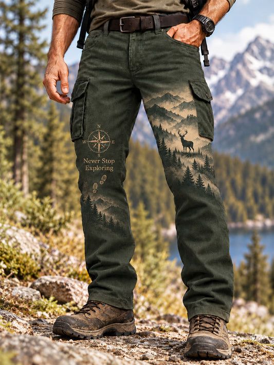 Men's Wilderness Trail Print Hike Lovers Casual Cargo Pants