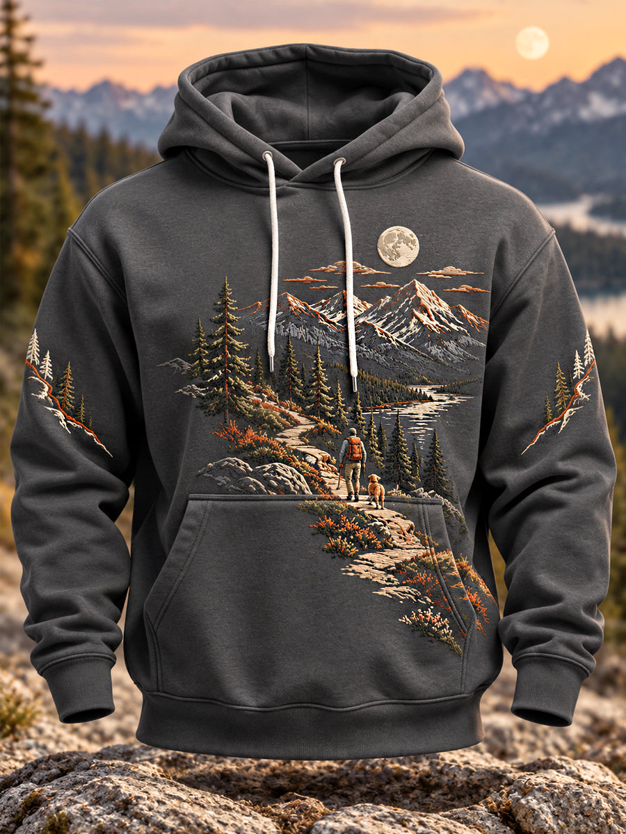 Men's Wilderness Trail Print Hike Lovers Casual Hoodie