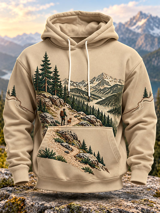Men's Wilderness Trail Print Hike Lovers Casual Hoodie