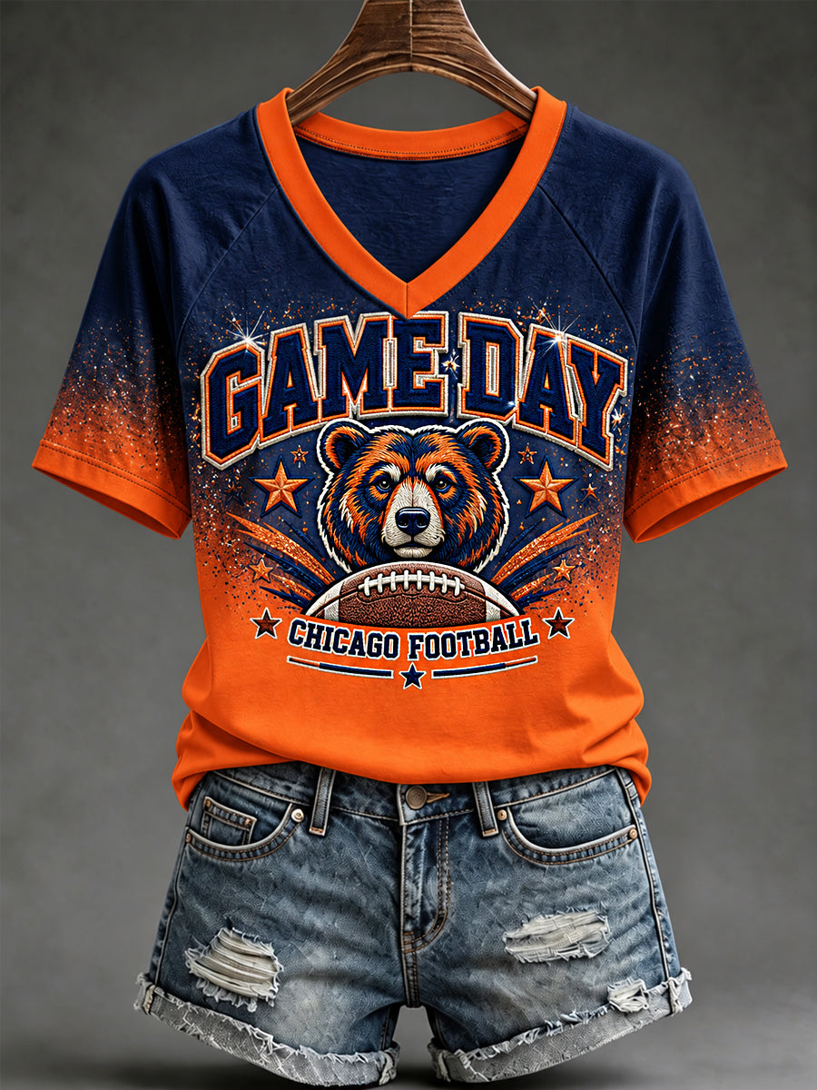 Women's Football Gameday Gift For Football Fans Casual V-Neck Tee
