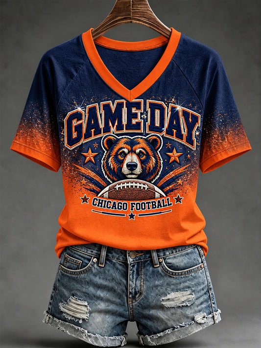 Women's Football Gameday Gift For Football Fans Casual V-Neck Tee
