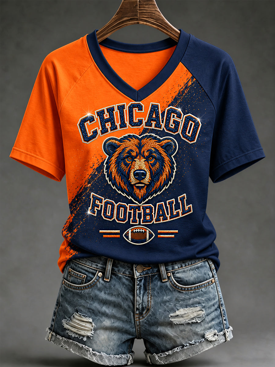 Women's Football Gameday Gift For Football Fans Casual V-Neck Tee