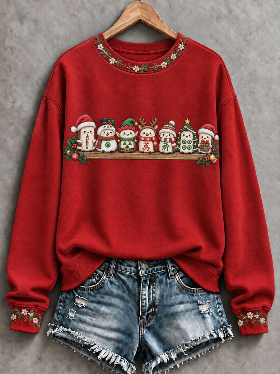 Women's Christmas Mahjong Print Casual Sweatshirt