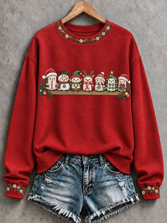 Women's Christmas Mahjong Print Casual Sweatshirt