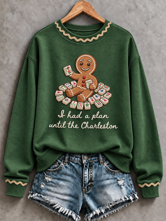Women's 'I Had A Plan Until The Charleston' Christmas Mahjong Print Casual Sweatshirt