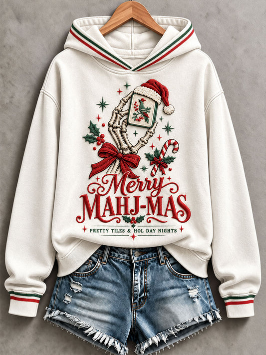 Women's Christmas Mahjong Print Casual Sweatshirt
