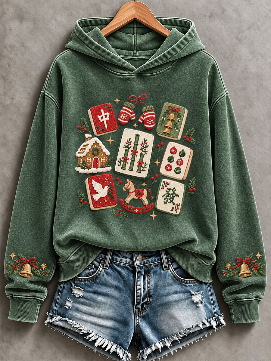 Women's Christmas Mahjong Print Casual Sweatshirt