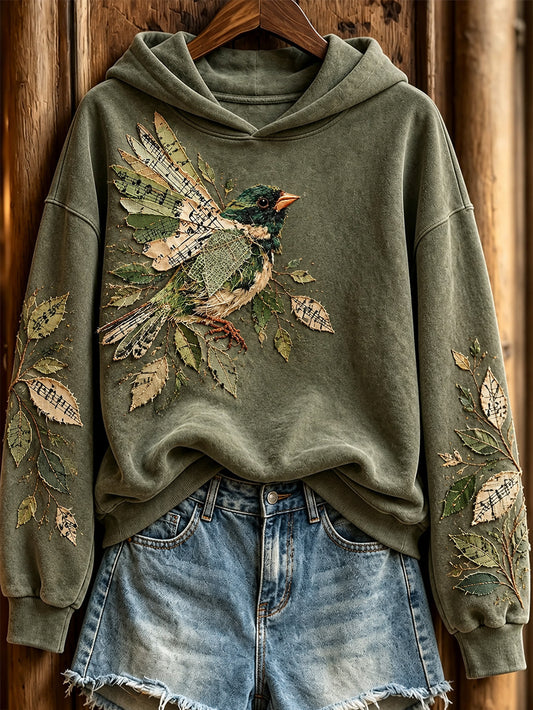 Women's Artistic Creative Collage Bird Pattern Casual Half-Zip Sweatshirt